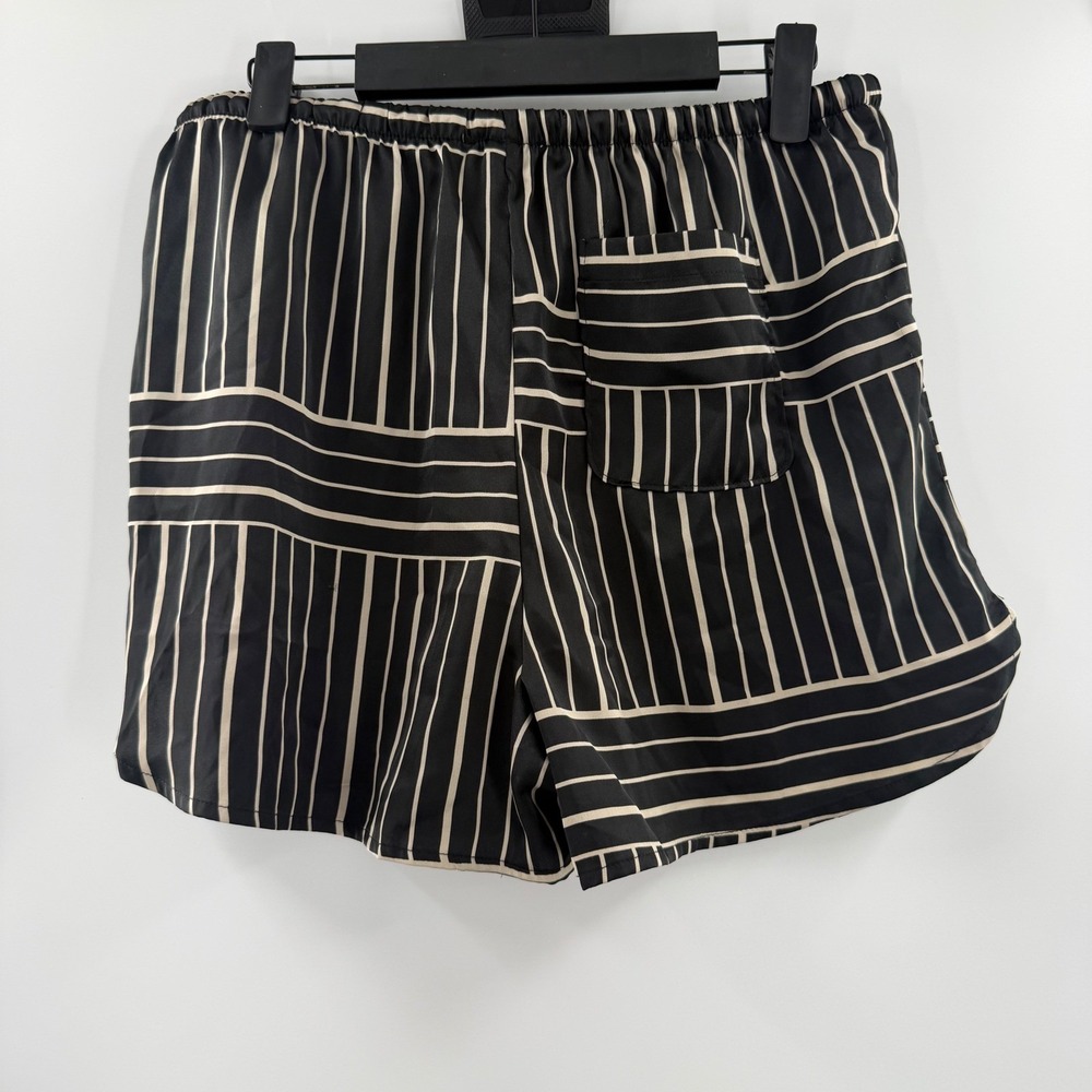 Como Sleep Womens Pajama Shorts Black Cream Striped Satin Drawstring Medium NEW - Picture 2 of 11